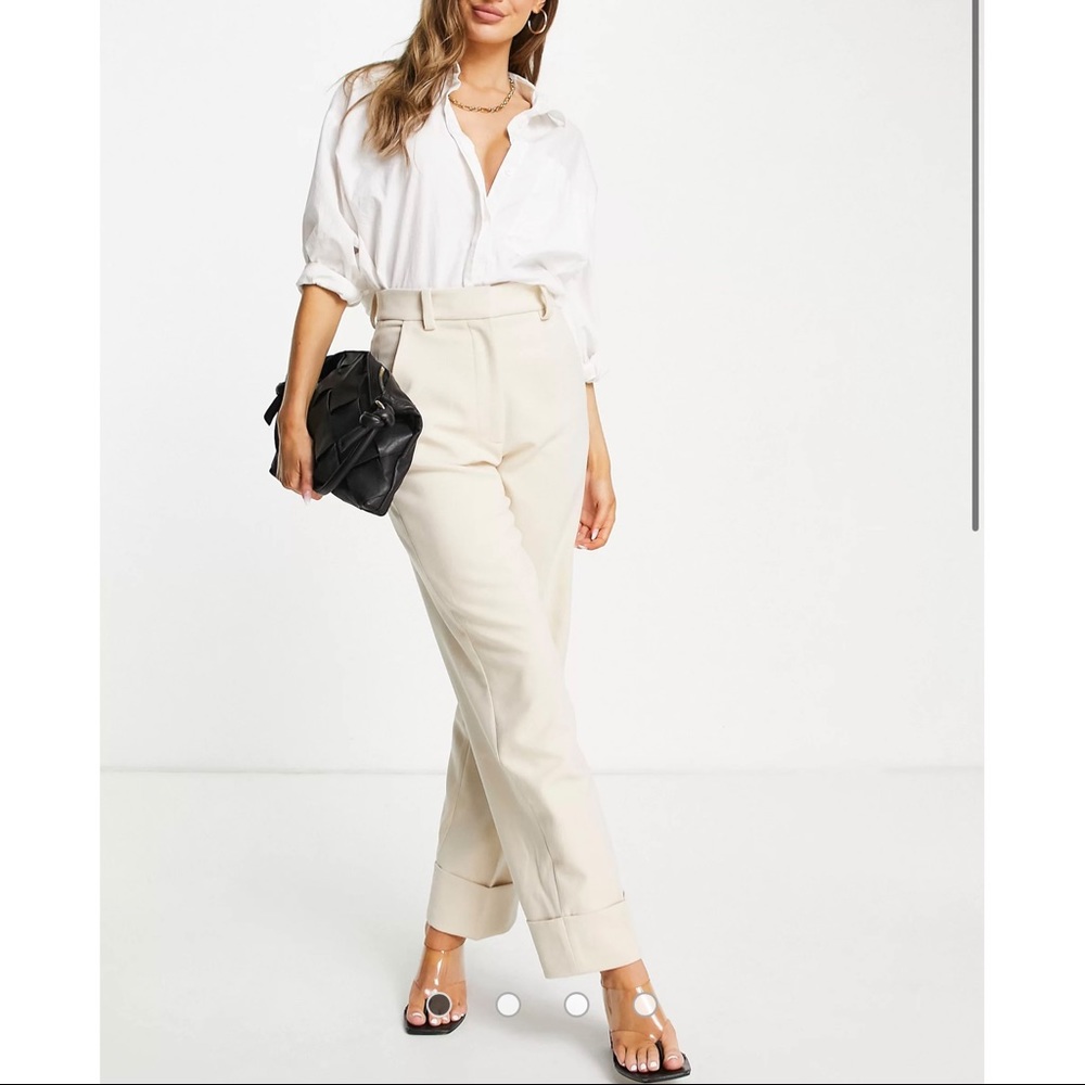 New & Other Stories recycled polyester smart pants with turn up in beige sz 6